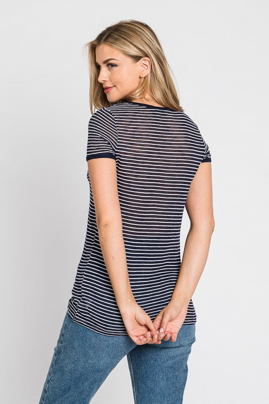 Striped Navy Tee-CLEARANCE NO RETURN