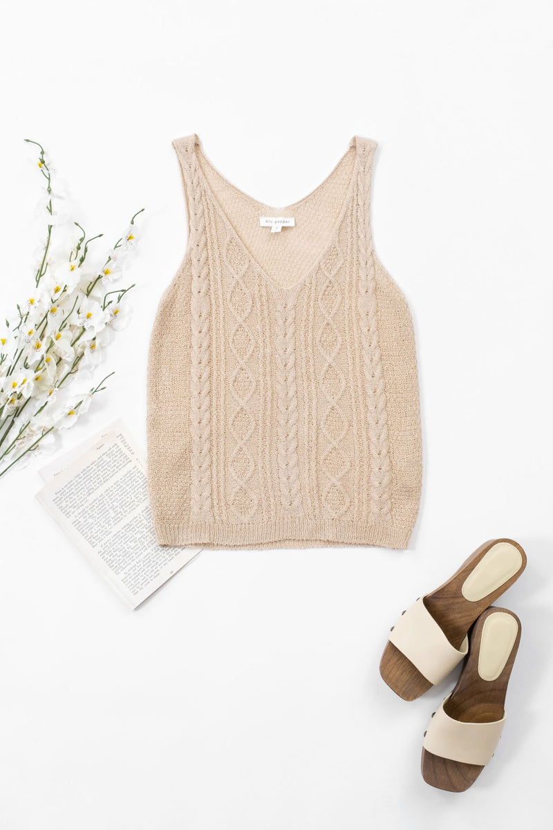 Beige Cable Knitted Tank-CLEARANCE NO RETURN